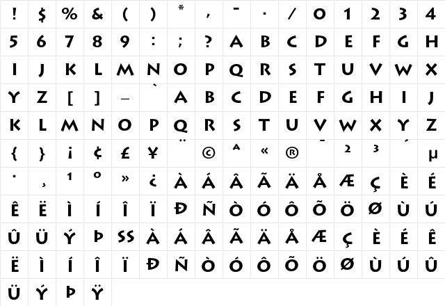 Lithos Bold Character Map