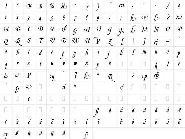 LeGriffe Regular Character Map LeGriffe Regular Character Map