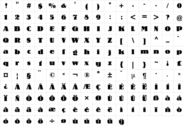 Lo-Type BQ Regular Character Map