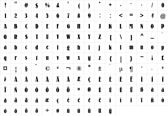Lo-Type BQ Regular Character Map
