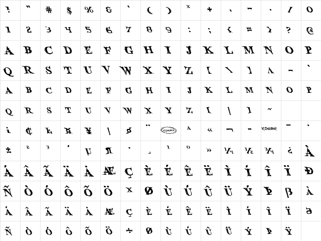 Blood Crow Leftalic Italic Character Map