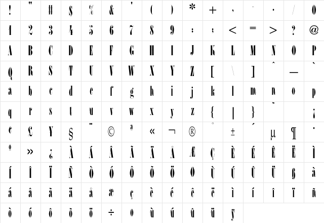 L SCCondensed Character Map