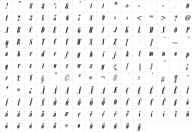 L SCCondensedItalic Character Map
