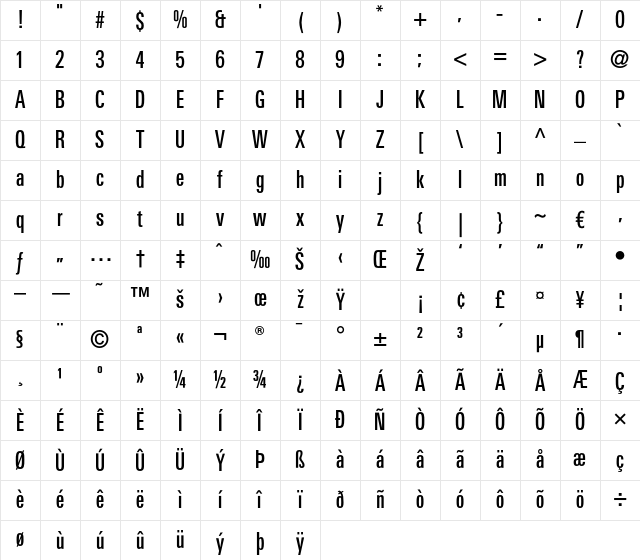 LTUnivers 510 CompMedium Character Map