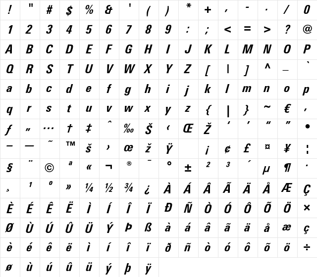 LTUnivers 721 CondHeavyIt Character Map