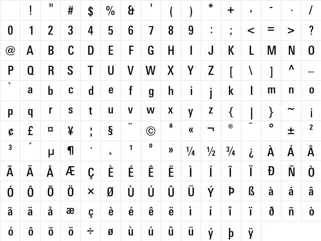 LTUnivers 520 CondMedium Character Map LTUnivers 520 CondMedium Character Map