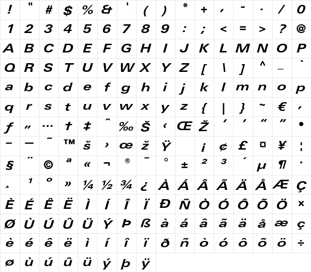 LTUnivers 641 ExtdBoldIt Character Map