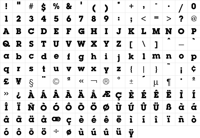 Lubalin Bold Character Map Lubalin Bold Character Map