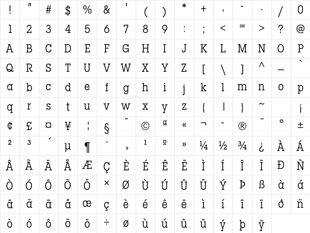ITC Lubalin Graph Std Book Condensed Character Map