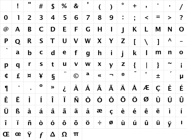 LucidaSansEF DemiBold Character Map