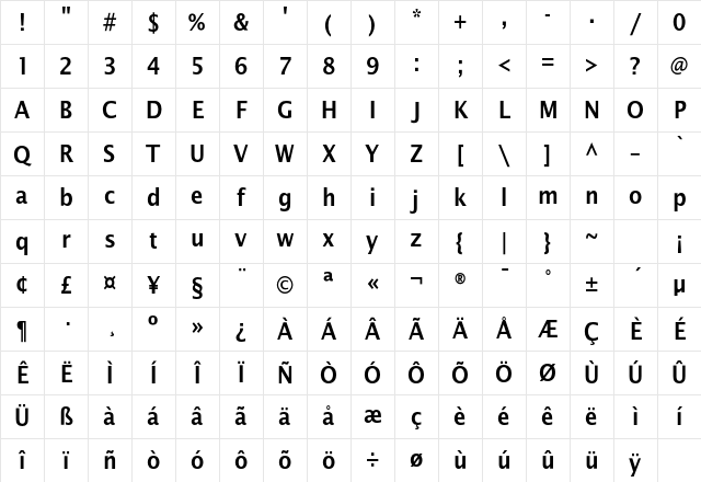 LucidaSansNarEF DemBol Character Map
