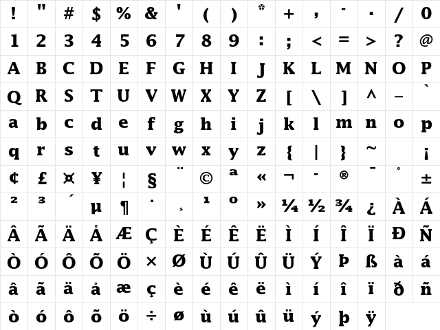 Lucida Std Bold Character Map