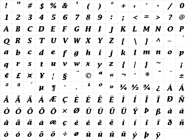 Lucida Std Bold Italic Character Map