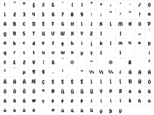 LunatixBold Regular Character Map