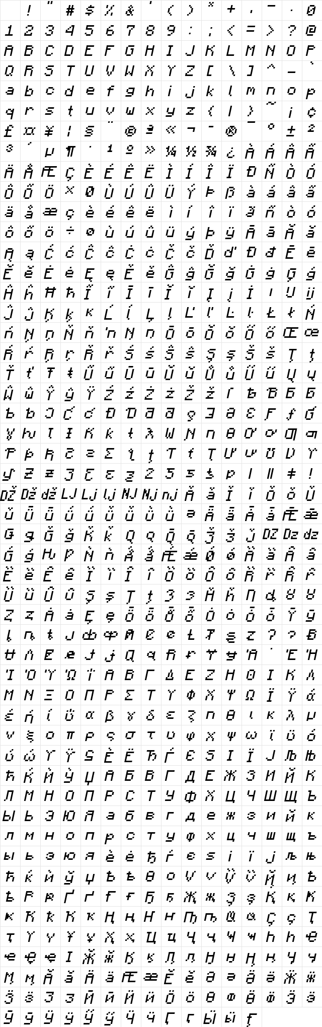 mac's Minecraft Italic Character Map