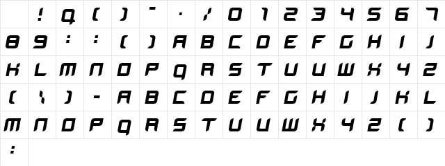 BloodWax Medium Italic Character Map