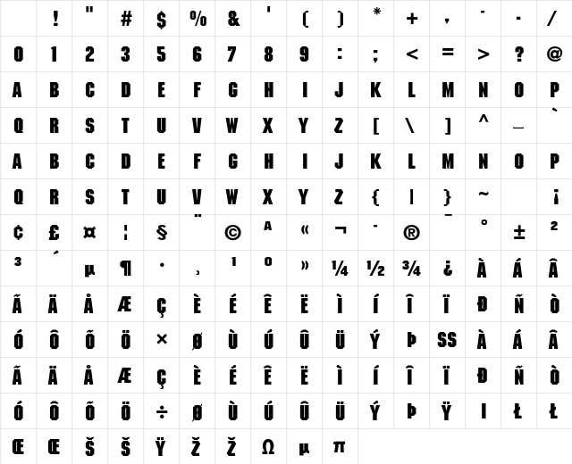 ITC Machine Std Bold Character Map