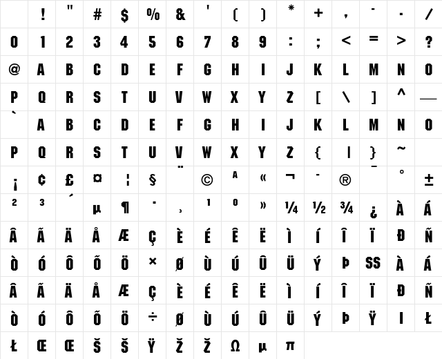 ITC Machine Std Medium Character Map