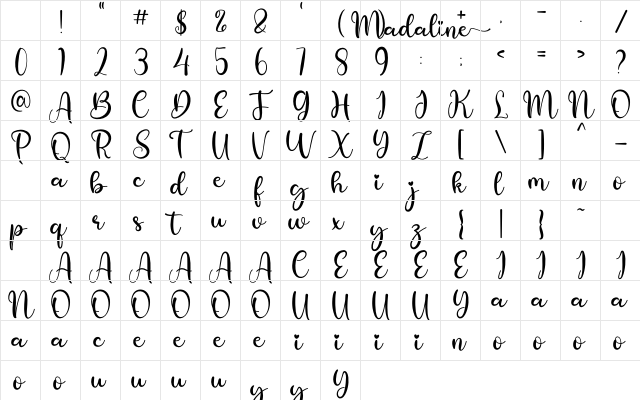 Madaline Regular Character Map Madaline Regular Character Map