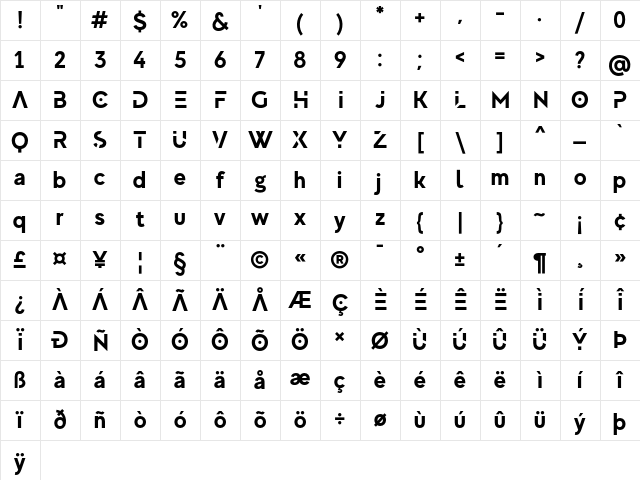 MADE Evolve Sans EVO Bold Character Map