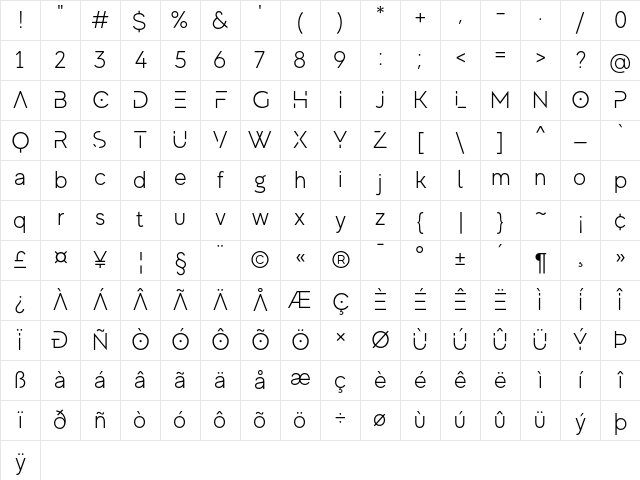 MADE Evolve Sans EVO Light Character Map