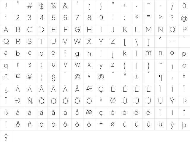 MADE Evolve Sans Thin Character Map MADE Evolve Sans Thin Character Map