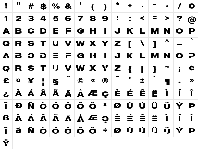 MADE Outer Sans Alt Bold Character Map