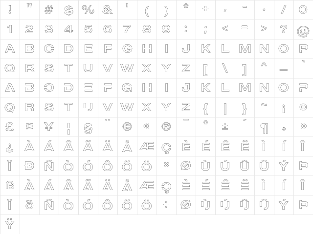 MADE Outer Sans Outline Alt Regular Character Map