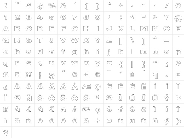 MADE Outer Sans Outline Bold Character Map