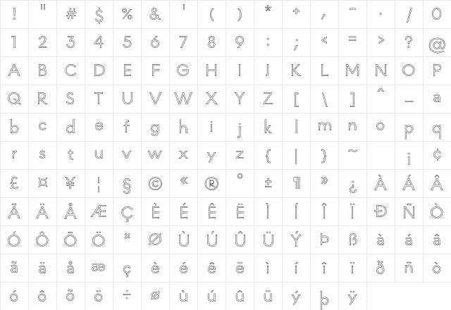 MADE INFINITY Outline Personal Use Light Regular Character Map