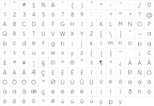 MADE Okine Sans PERSONAL USE Thin Regular Character Map