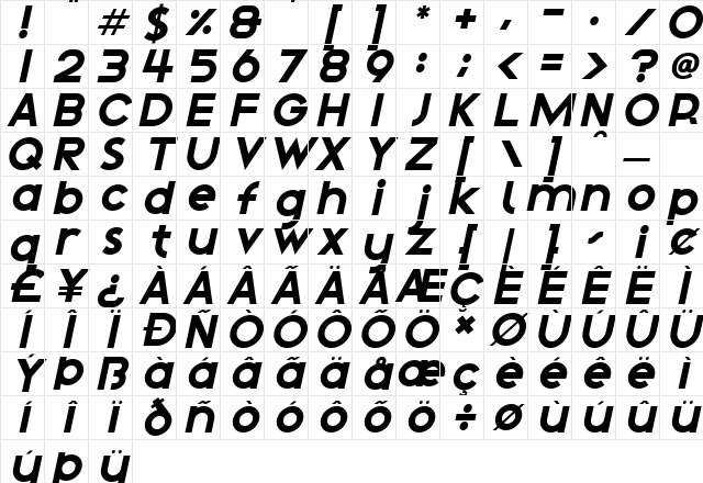 Magical Childhood Italic Character Map