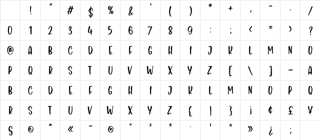 Maple Glaze Regular Character Map