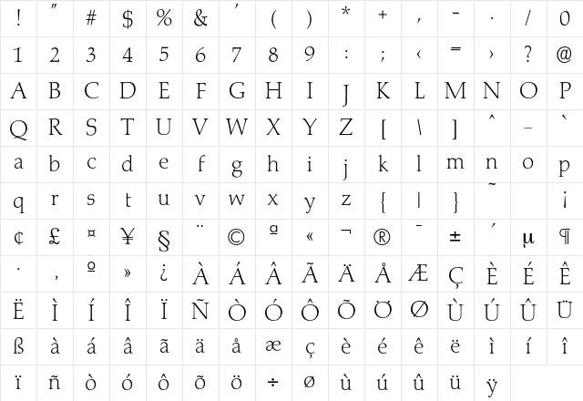 Marathon-Xlight Regular Character Map