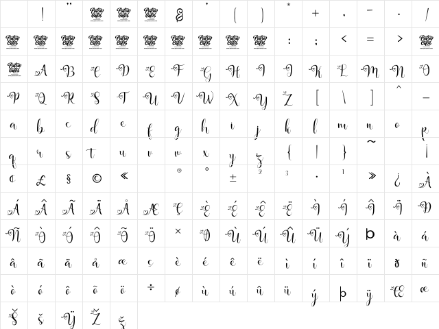 Marithe Regular Character Map Marithe Regular Character Map