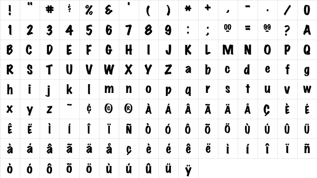 Marker FeltWide Character Map