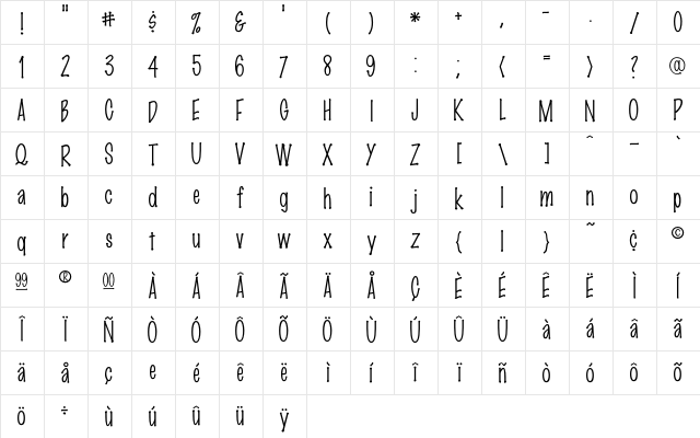 Marker FinePoint Character Map