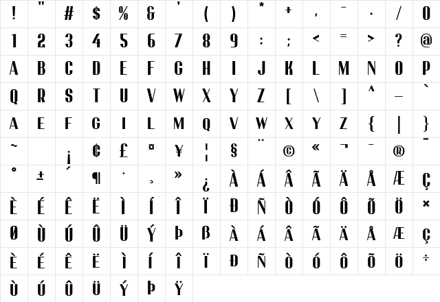 Mason Bold Character Map