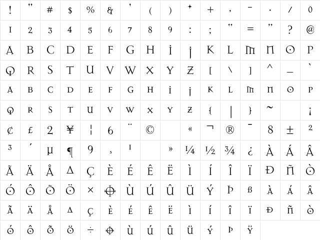 MasonAlternate Regular Character Map