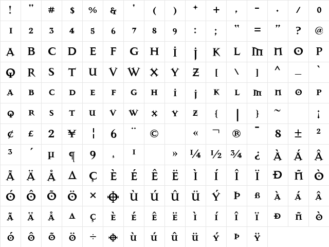 MasonAlternate Bold Character Map