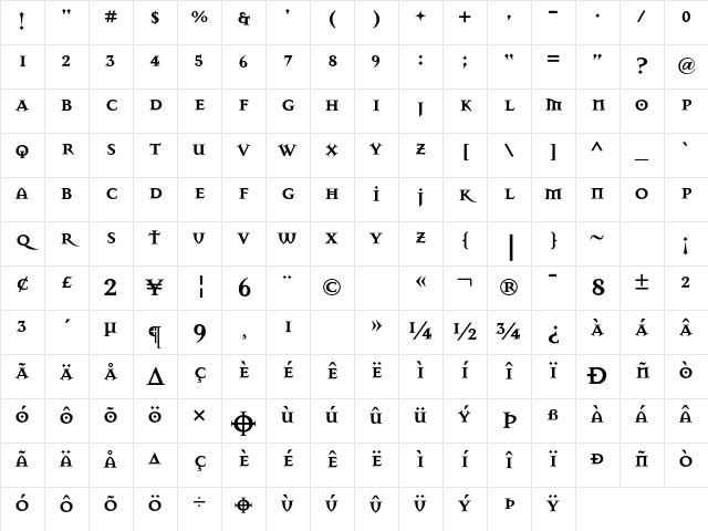 MasonSuper Bold Character Map