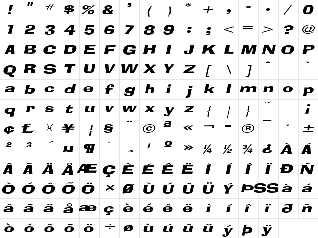 BloxExtended Italic Character Map