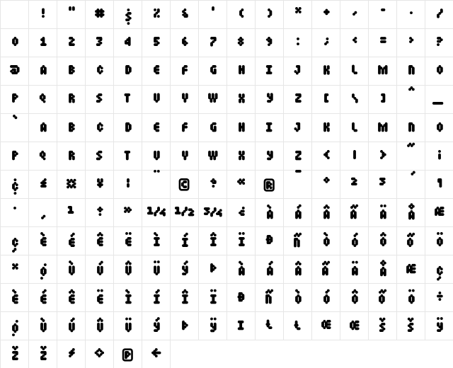 Mastertext Heavy Character Map