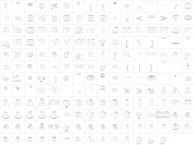 BloxOutlineExtended Regular Character Map