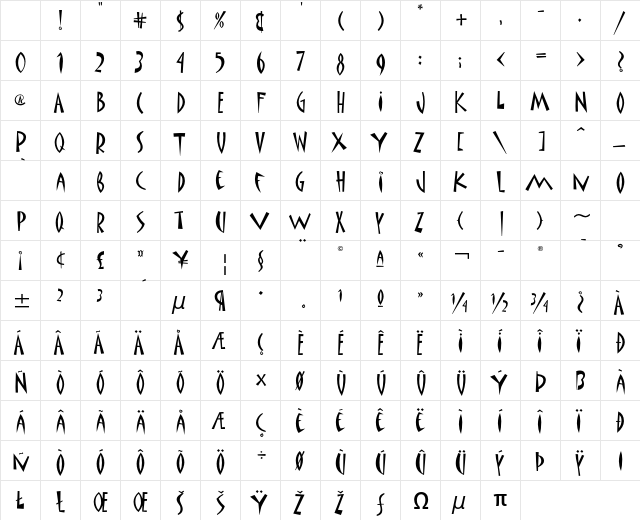 Matisse ITC Std Regular Character Map Matisse ITC Std Regular Character Map
