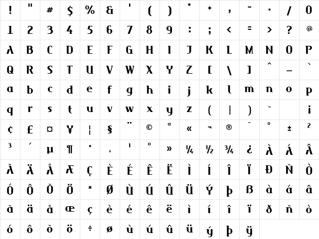 Maverick Bold Character Map