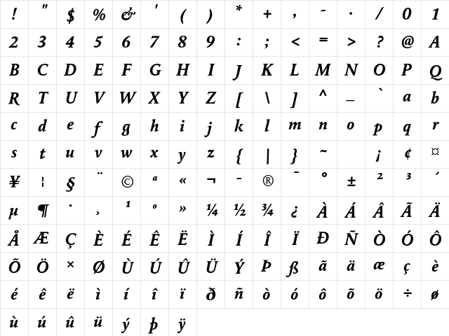 Maxime Std Bold Italic Character Map