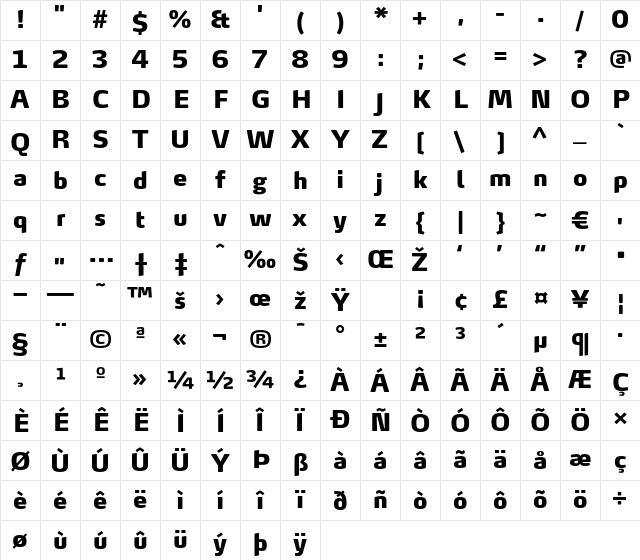 MaxTF-Black Regular Character Map MaxTF-Black Regular Character Map