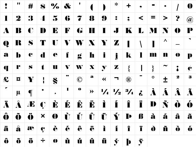 Bodoni Ultra Bold Character Map