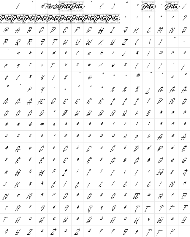 Mechline Personal Use Regular Character Map Mechline Personal Use Regular Character Map